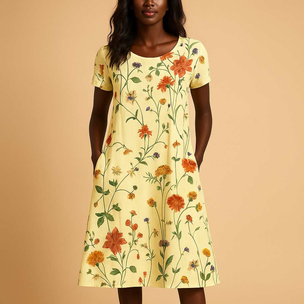 Flower dress with a comfortable fit for women.