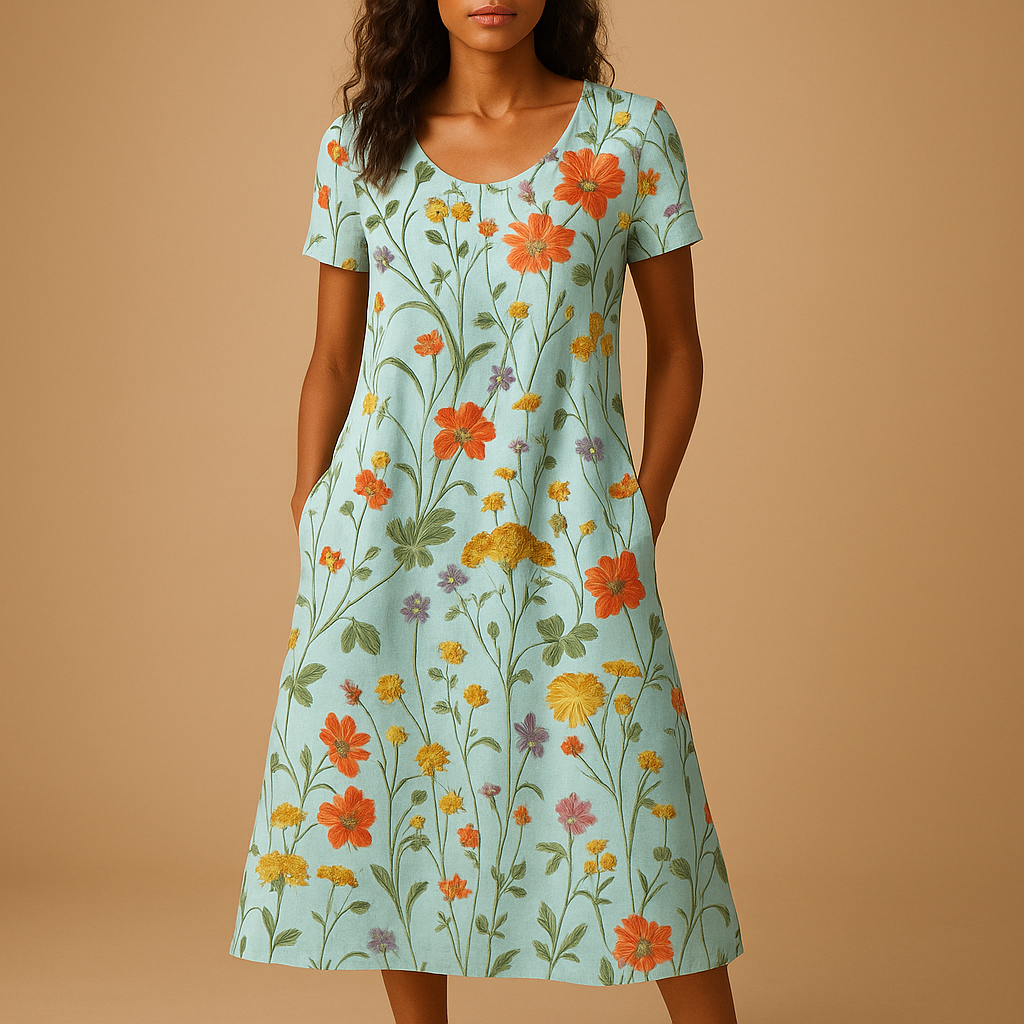 Flower dress with a comfortable fit for women.