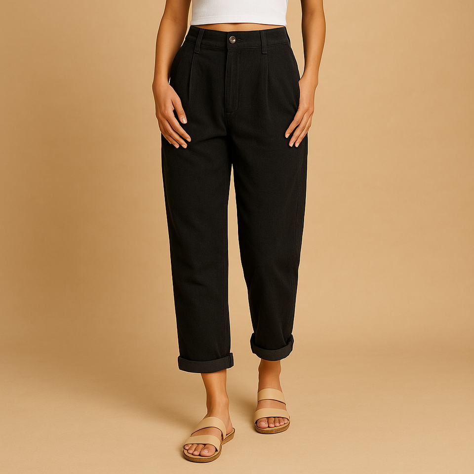 High-waisted corduroy pants with straight legs for women