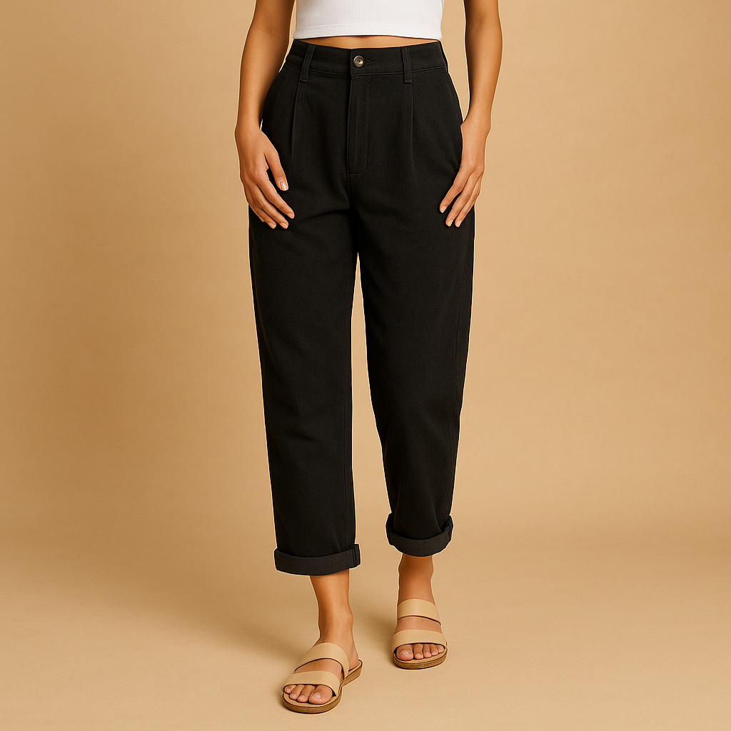 High-waisted corduroy pants with straight legs for women