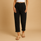 High-waisted corduroy pants with straight legs for women