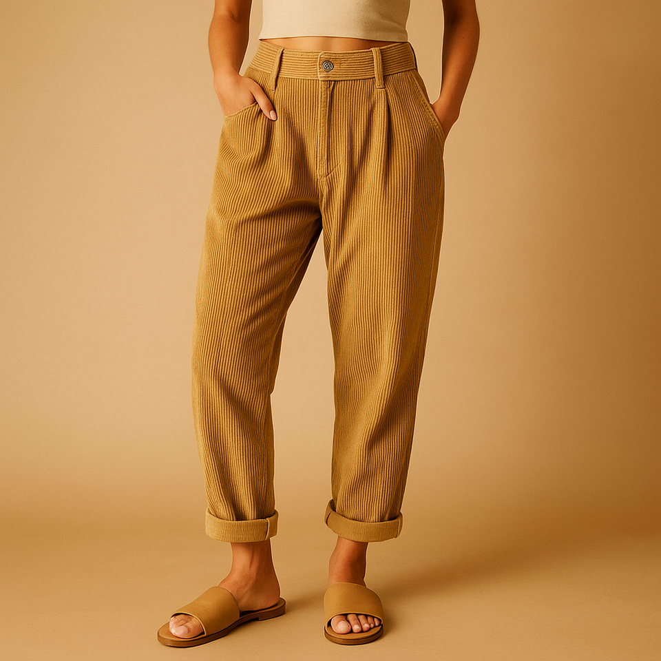 High-waisted corduroy pants with straight legs for women