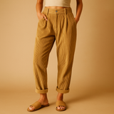 High-waisted corduroy pants with straight legs for women
