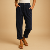 High-waisted corduroy pants with straight legs for women