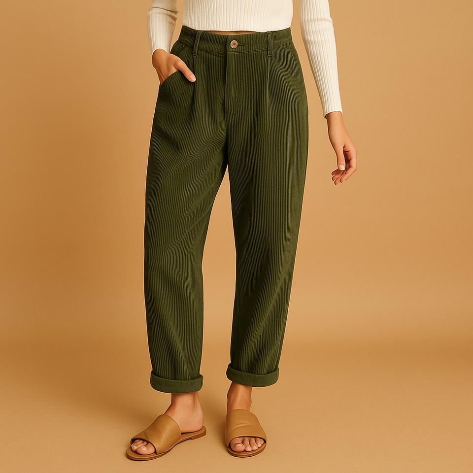 High-waisted corduroy pants with straight legs for women