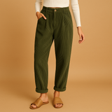 High-waisted corduroy pants with straight legs for women