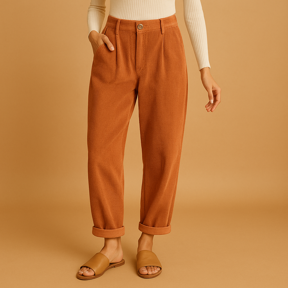 High-waisted corduroy pants with straight legs for women
