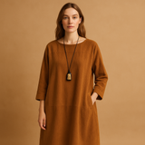 Women's short-sleeved corduroy dress.