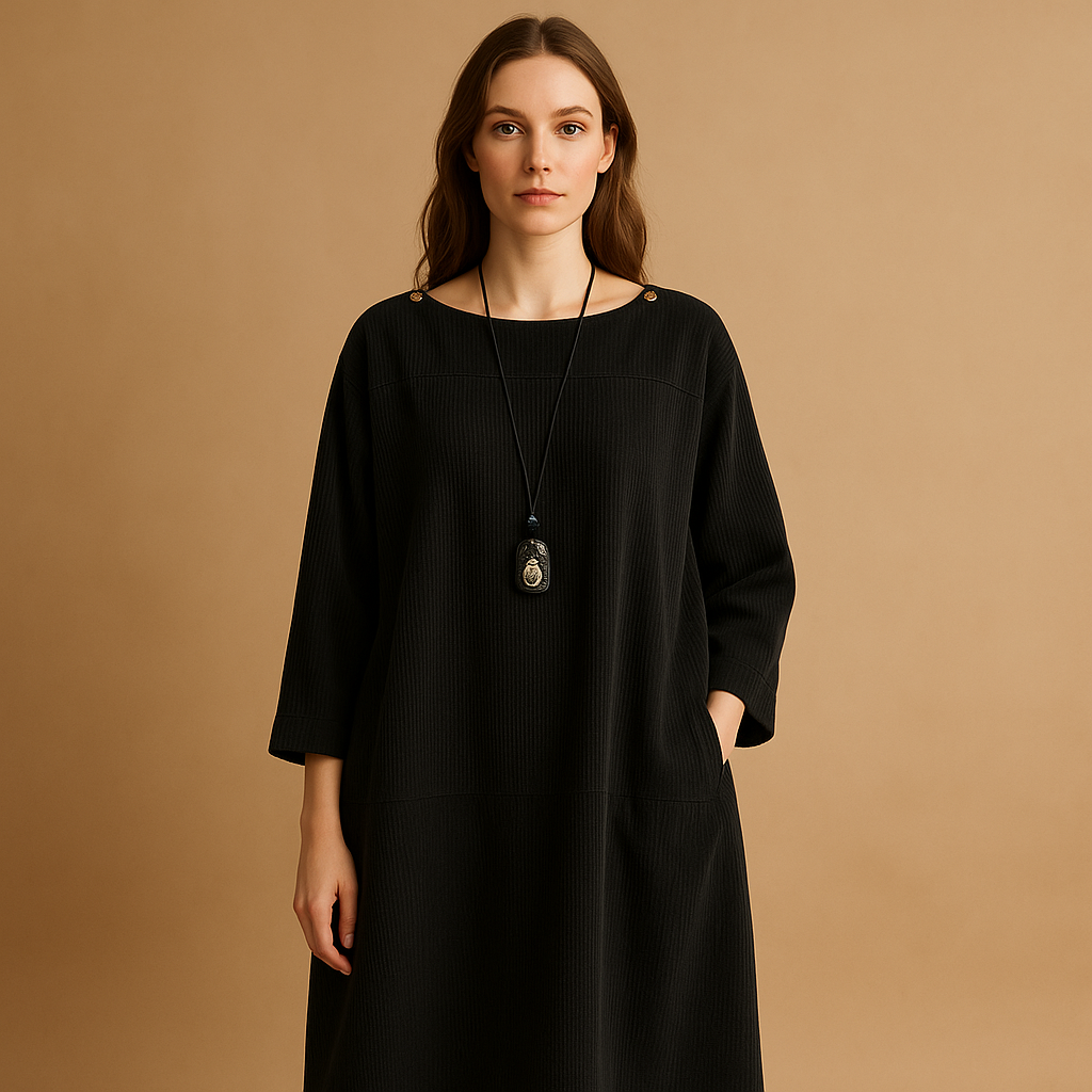 Women's short-sleeved corduroy dress.