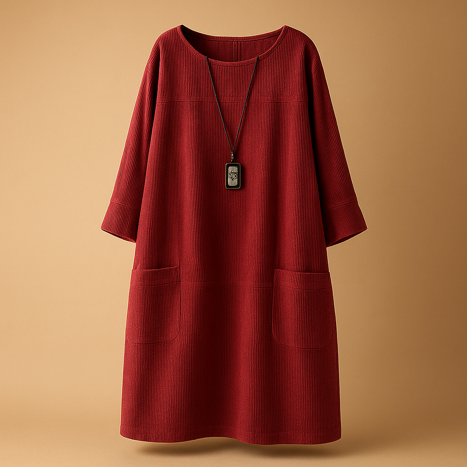 Women's short-sleeved corduroy dress.