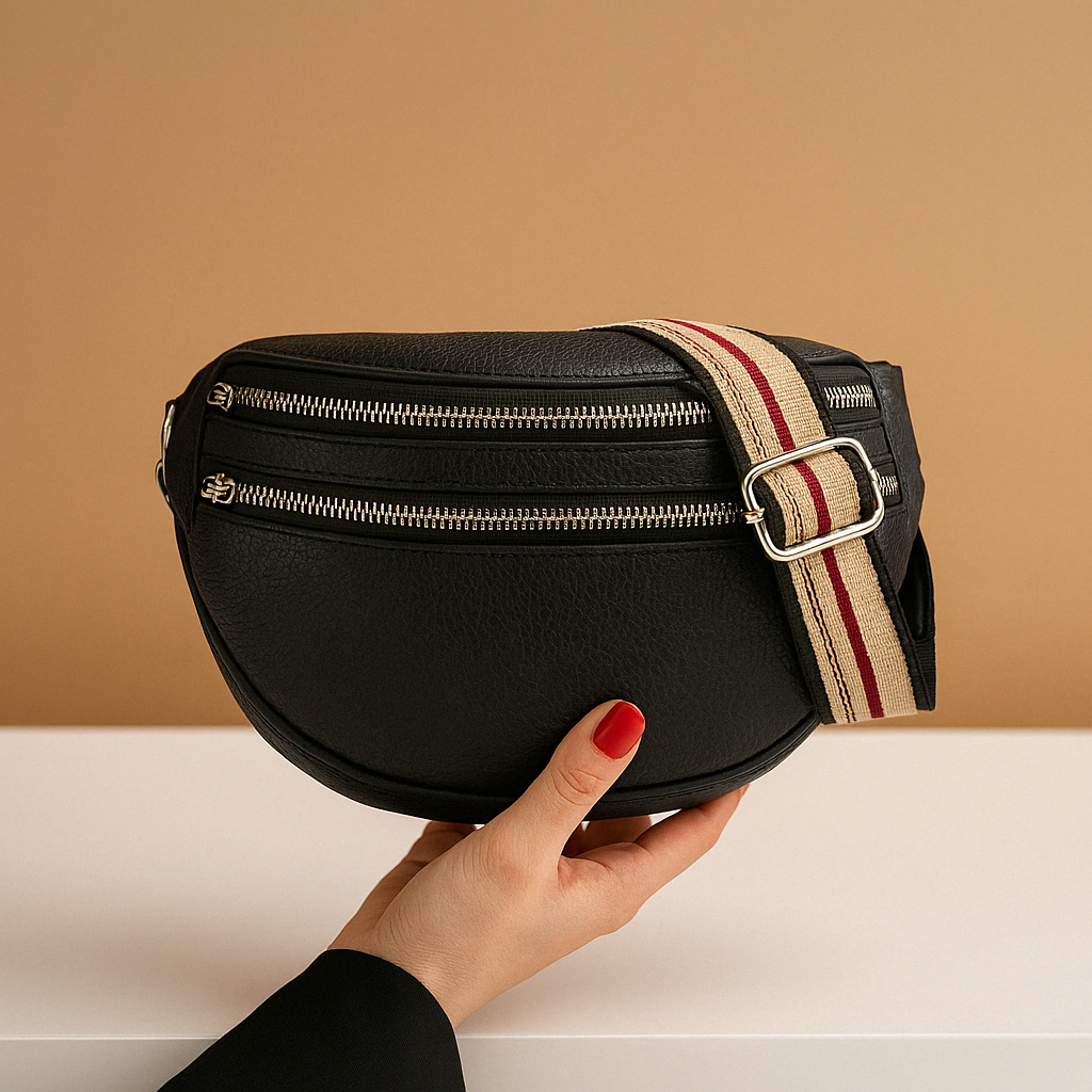 Crossbody bag with double zipper and timeless design for women.