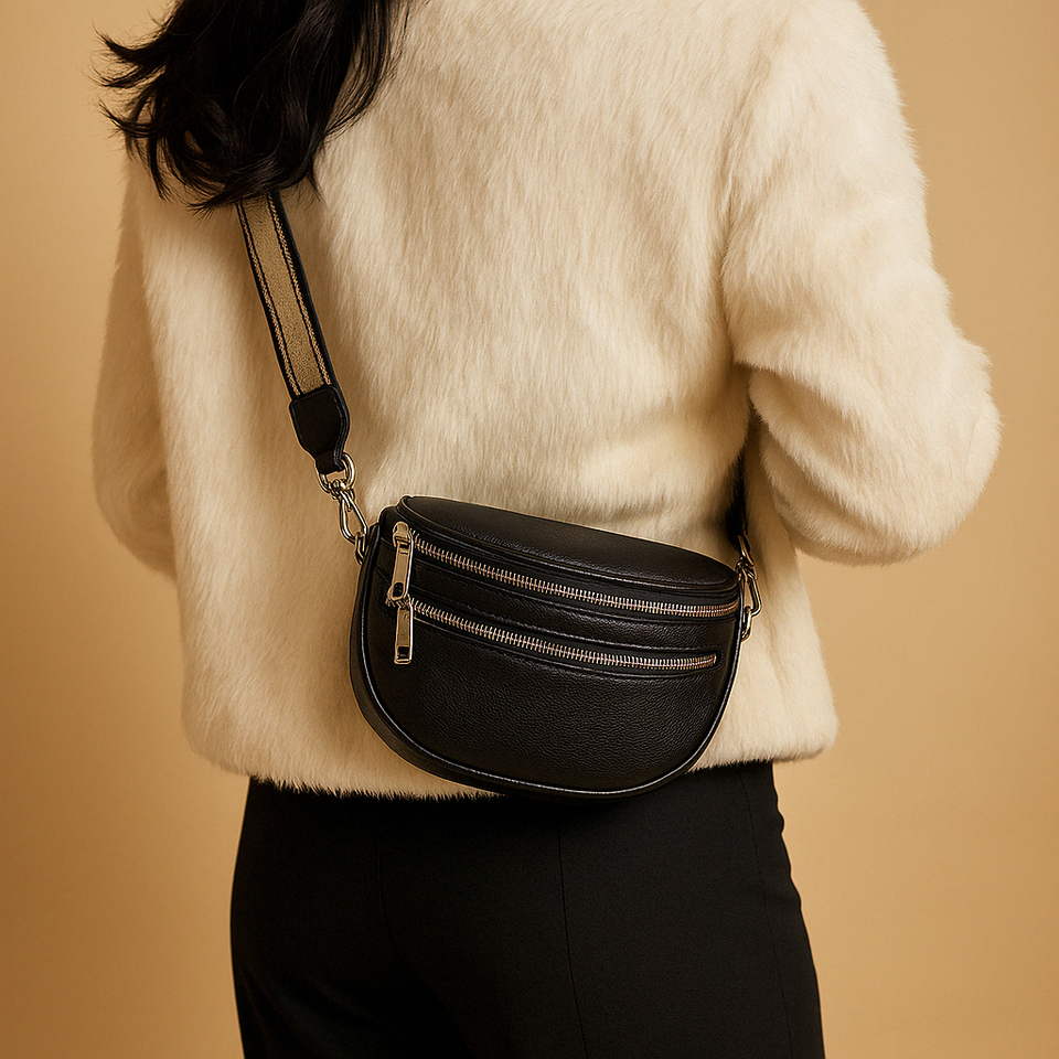 Crossbody bag with double zipper and timeless design for women.