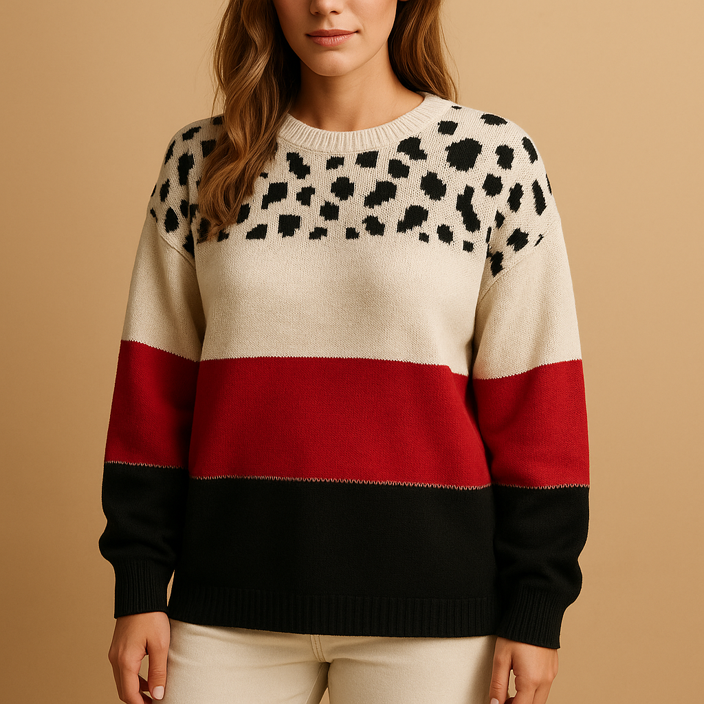 Women's sweater with leopard print and comfortable fit.