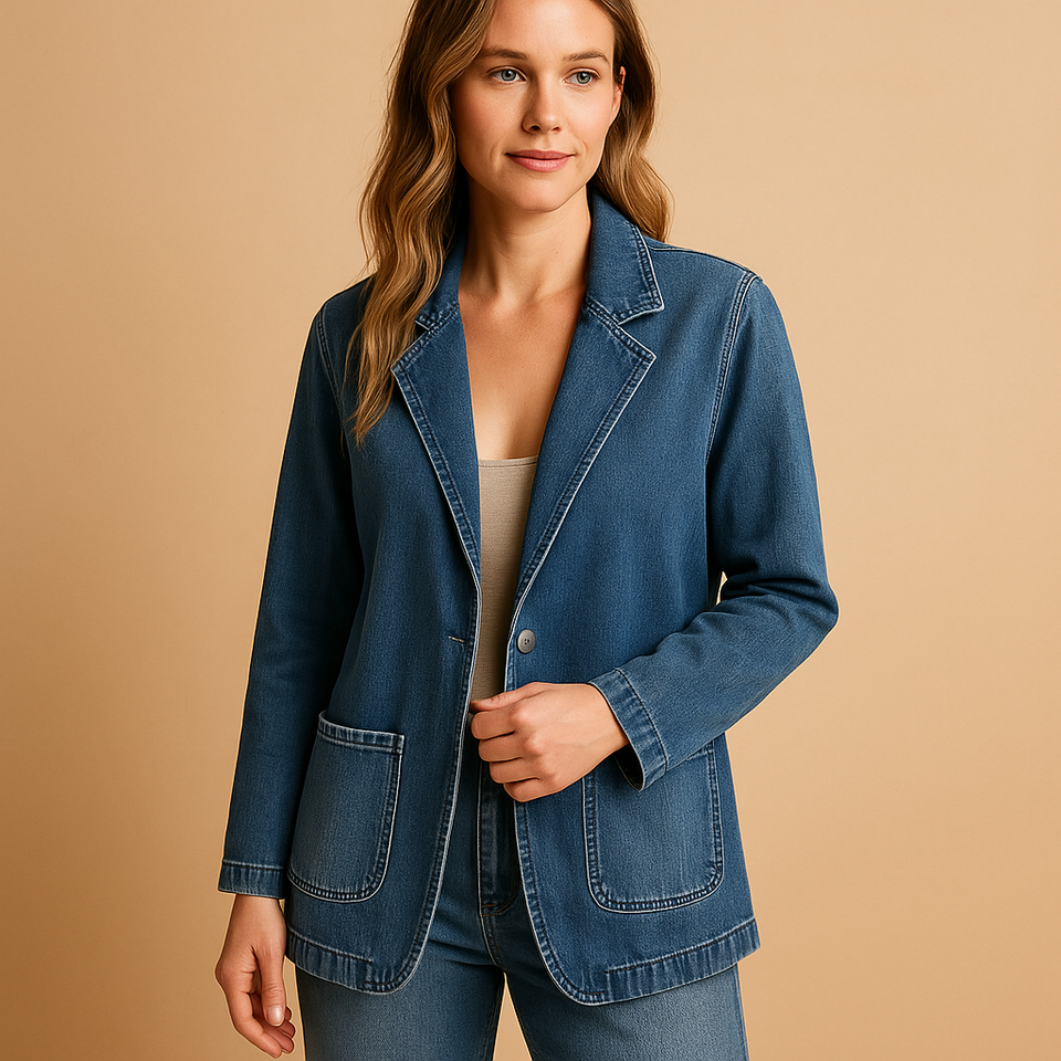 Denim blazer with a tailored fit for women.