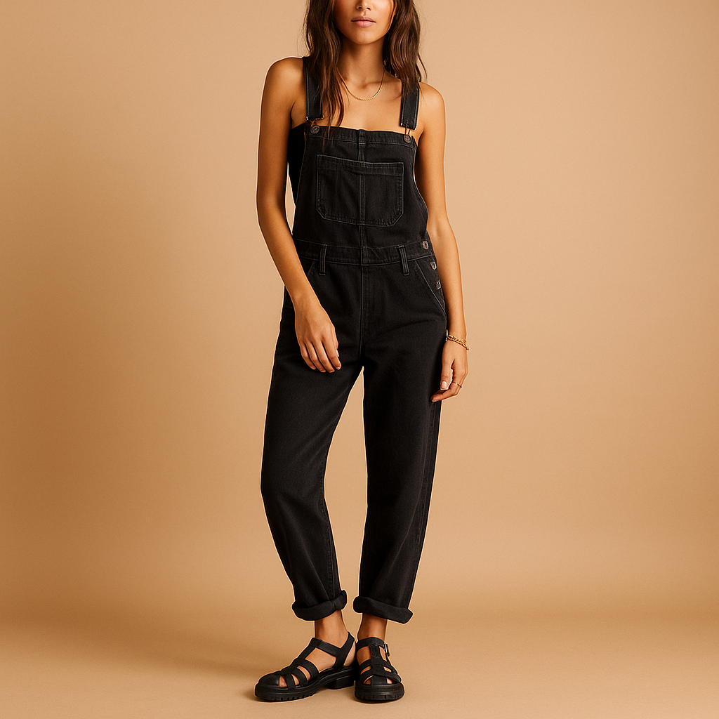 Denim overalls with adjustable straps for women.