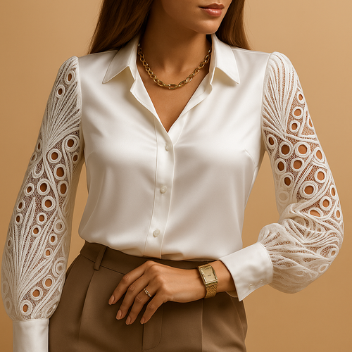 Elegant blouse with lace sleeves for women