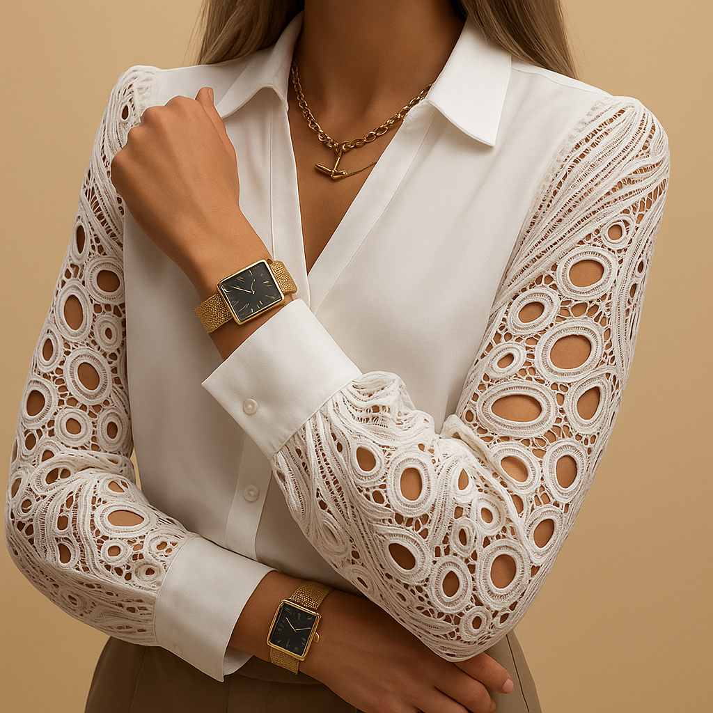 Elegant blouse with lace sleeves for women