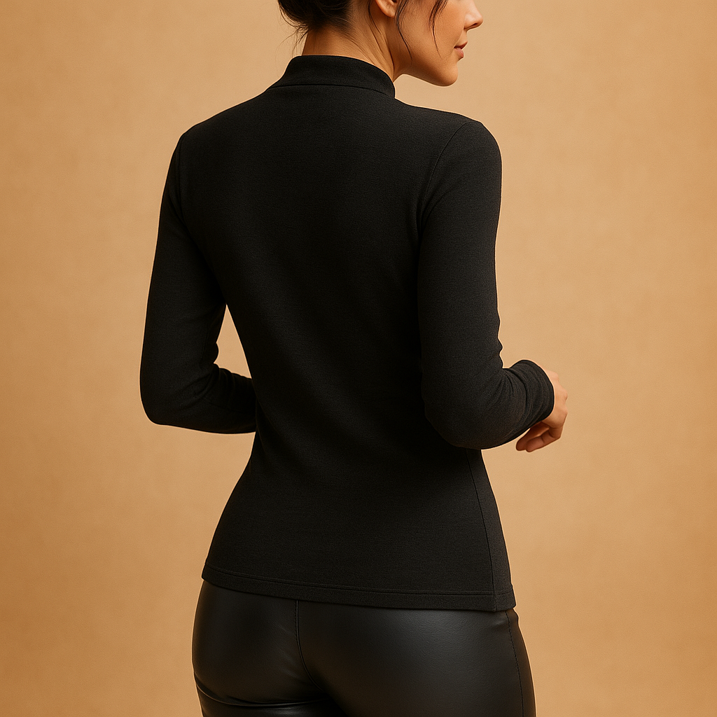 Women's blouse with high neck and pleated details