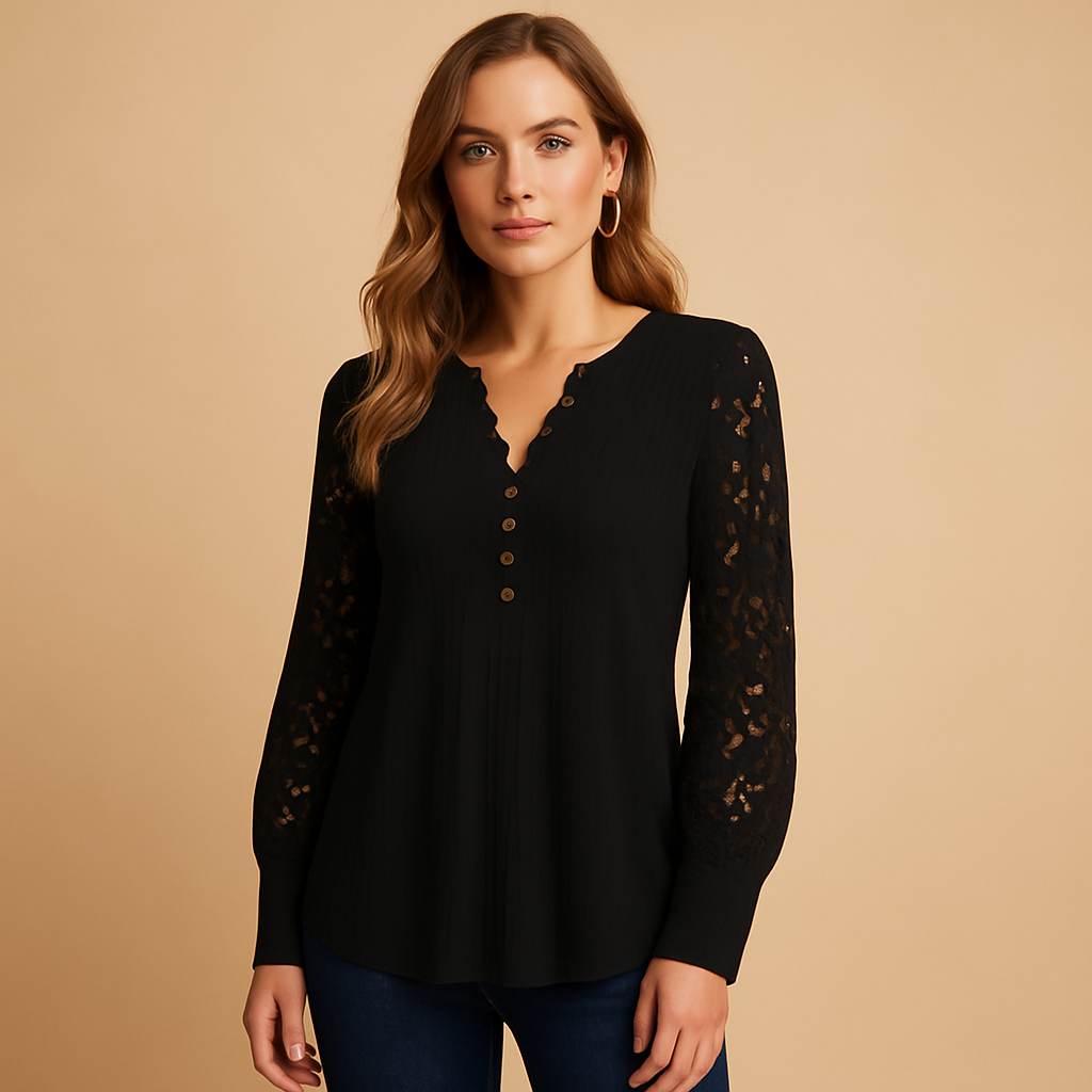 Elegant blouse with V-neck and lace details for women