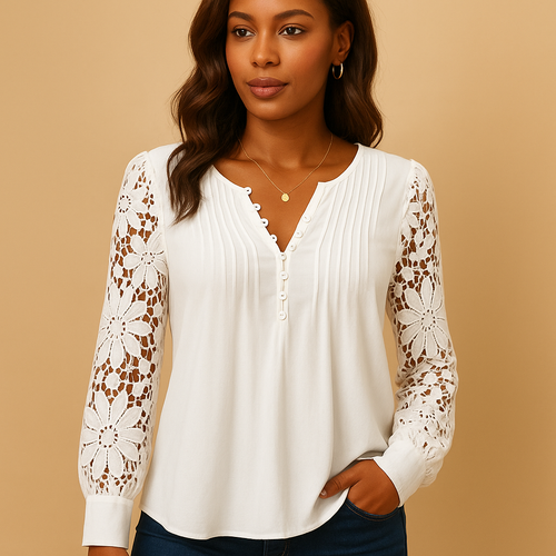 Elegant blouse with V-neck and lace details for women