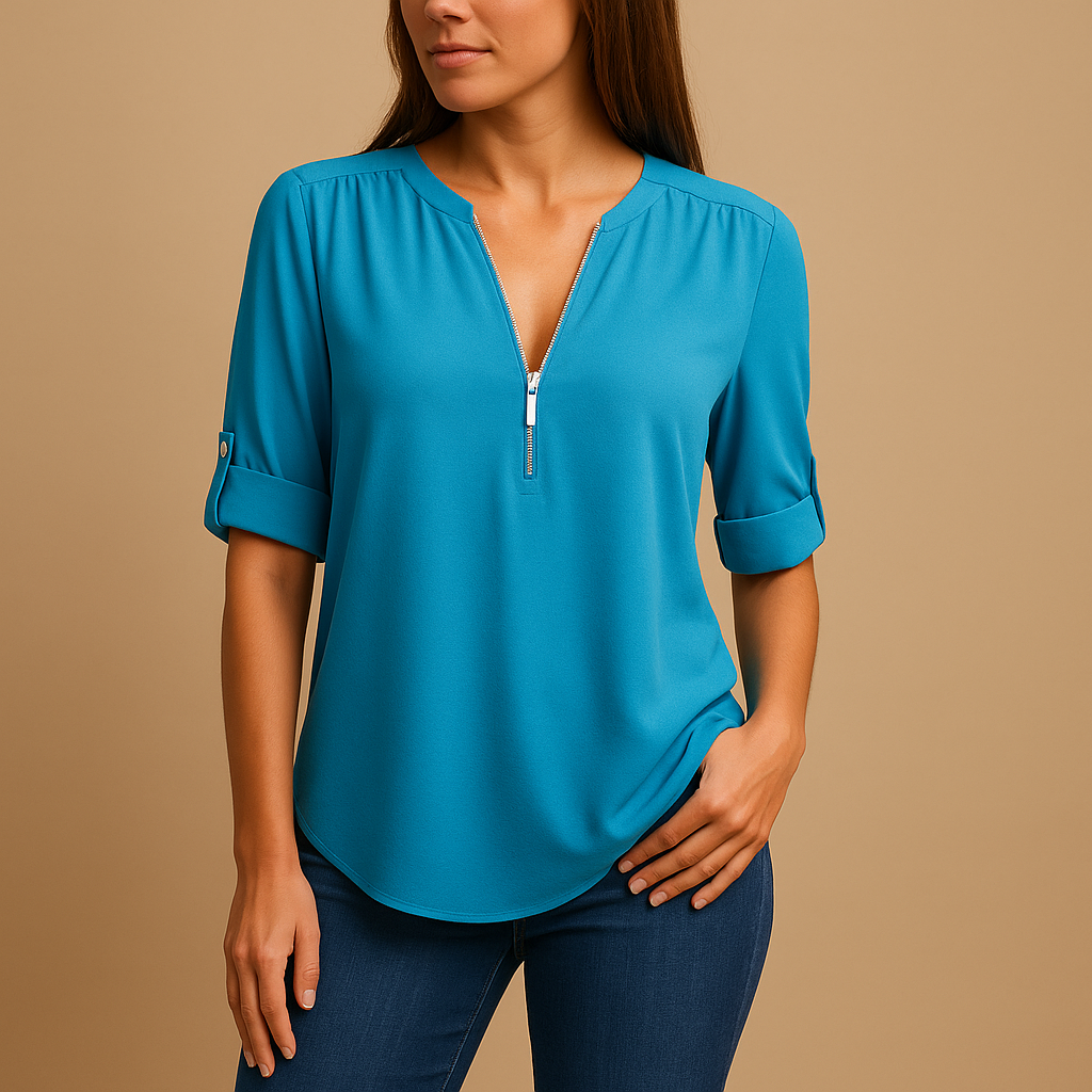 Elegant blouse with V-neck and breathable design for women