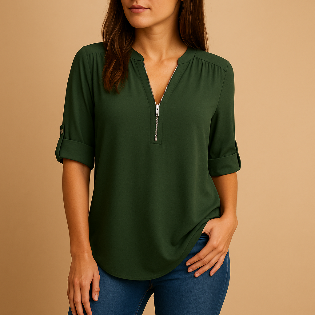 Elegant blouse with V-neck and breathable design for women