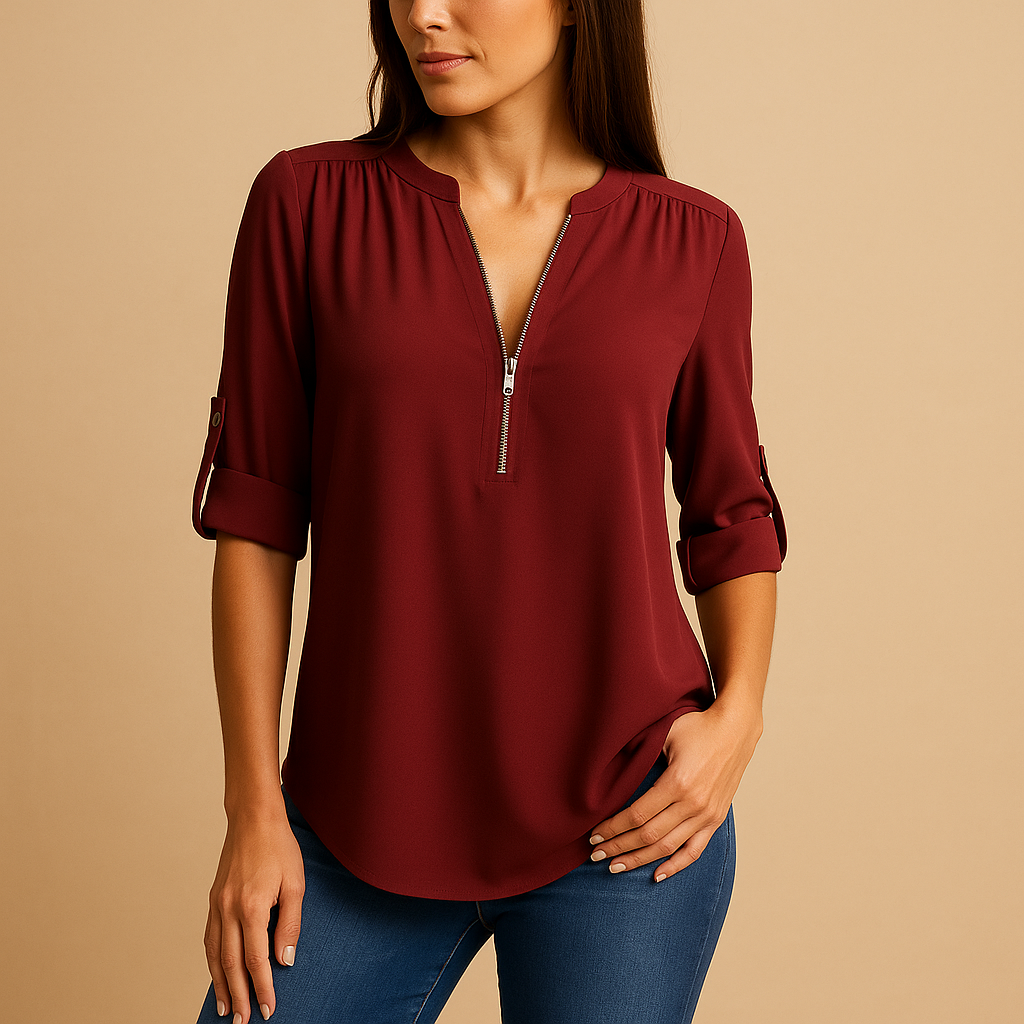 Elegant blouse with V-neck and breathable design for women