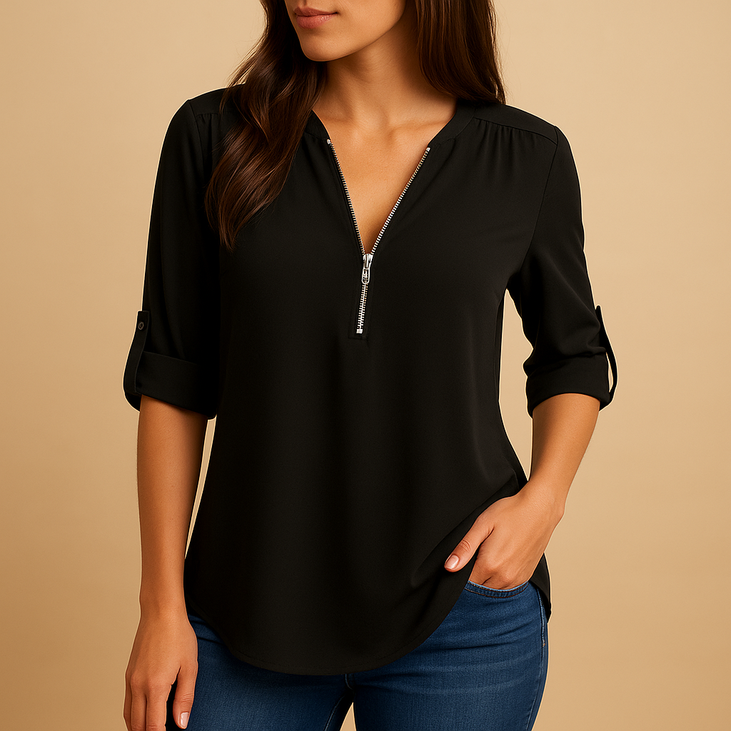 Elegant blouse with V-neck and breathable design for women