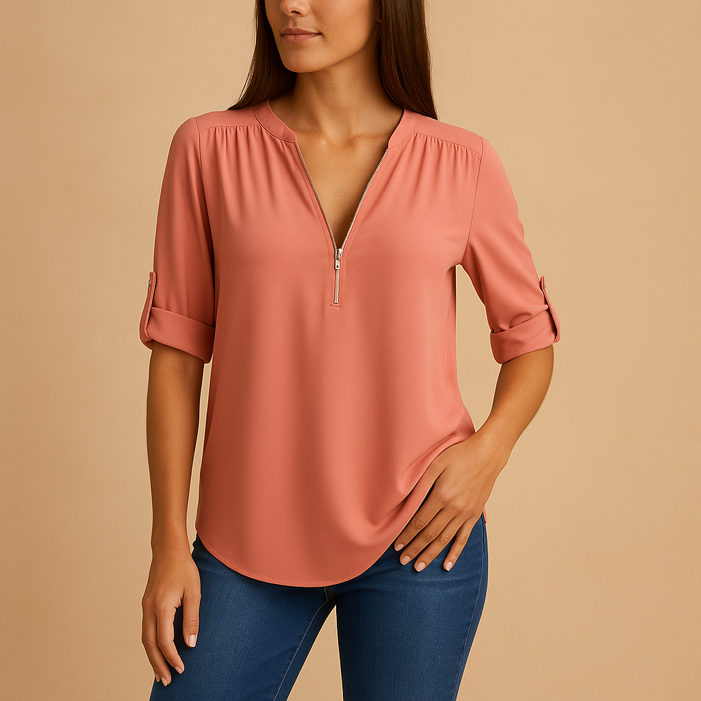 Elegant blouse with V-neck and breathable design for women