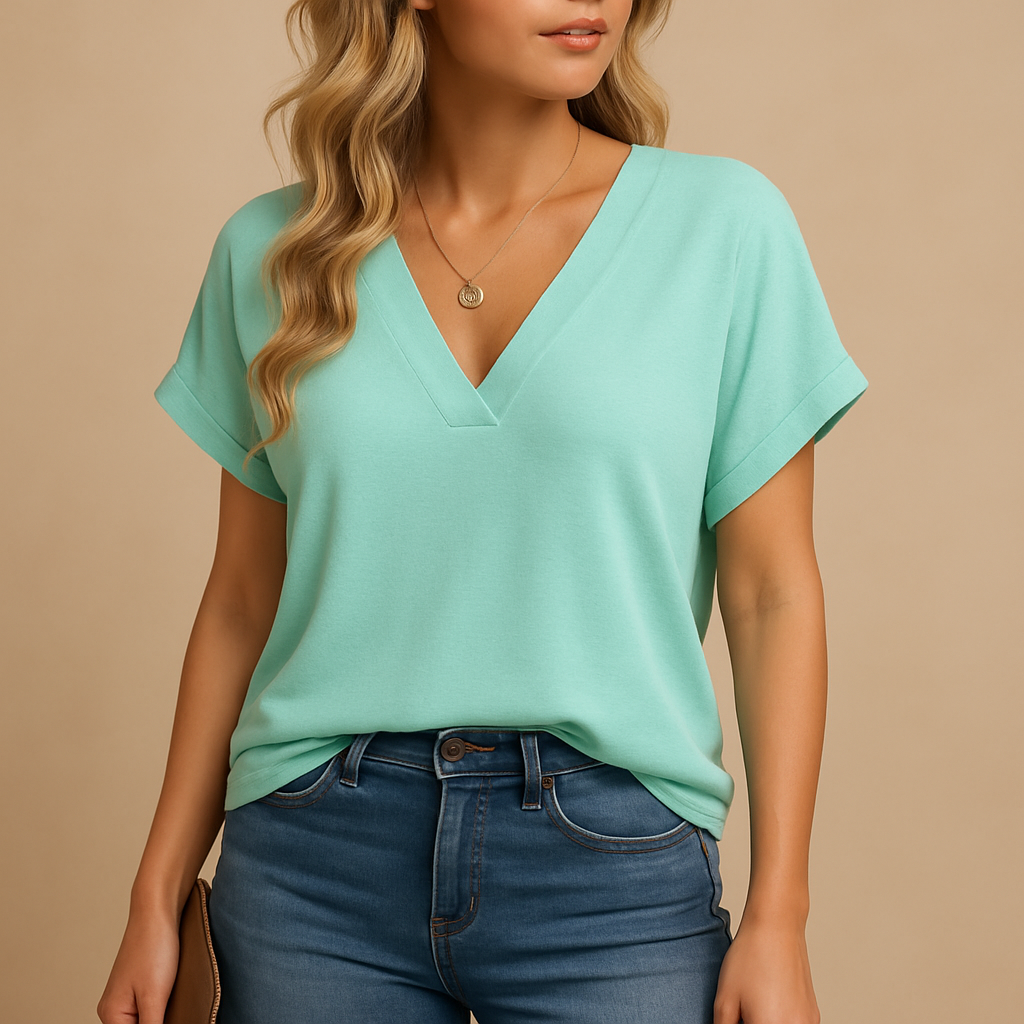 Elegant blouse with V-neck and puff sleeves for women
