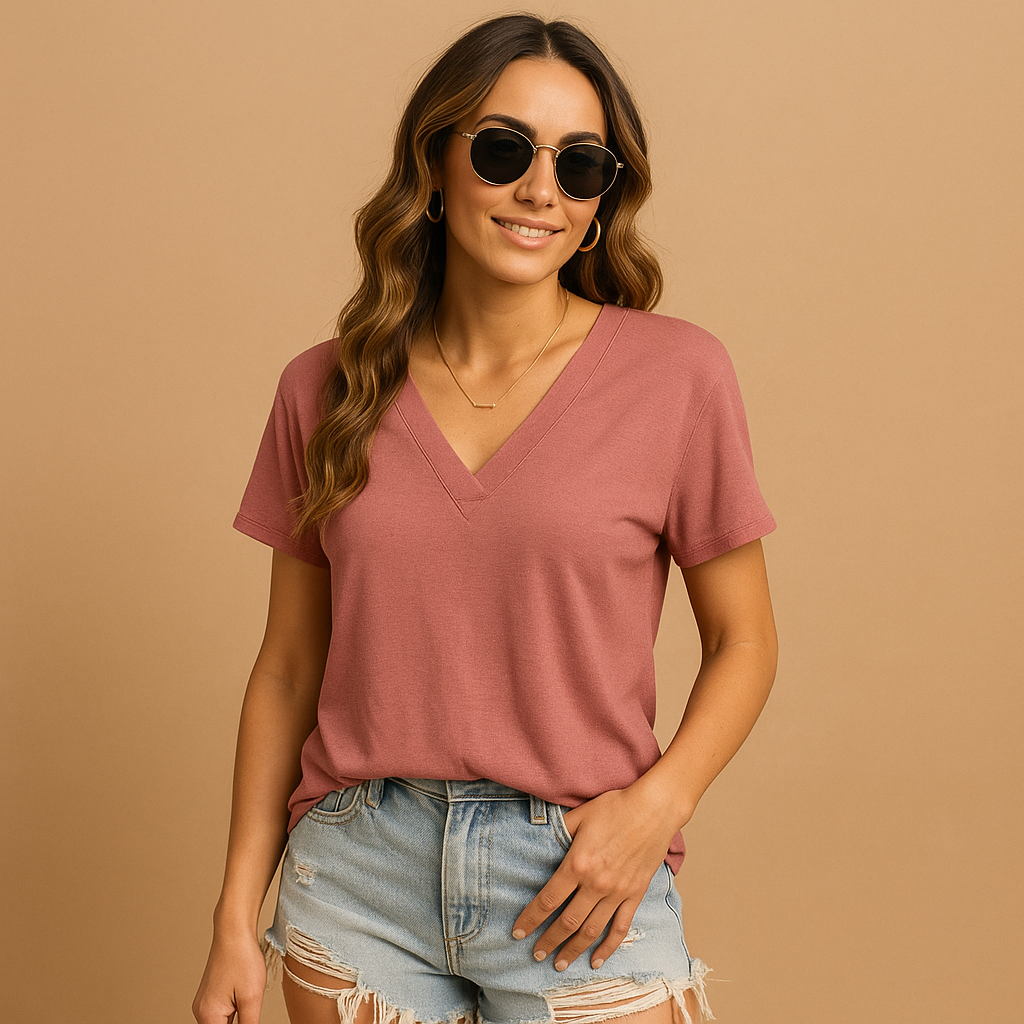 Elegant blouse with V-neck and puff sleeves for women