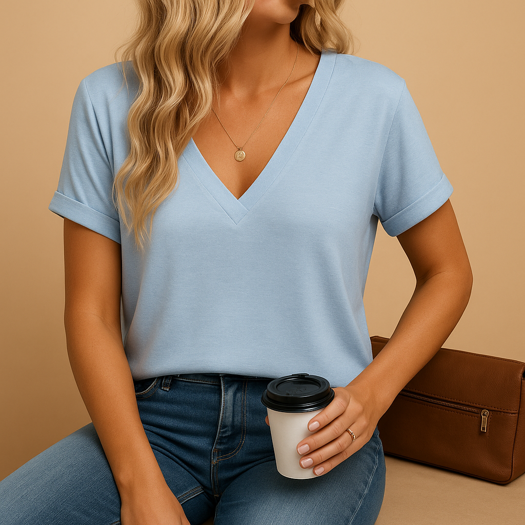 Elegant blouse with V-neck and puff sleeves for women