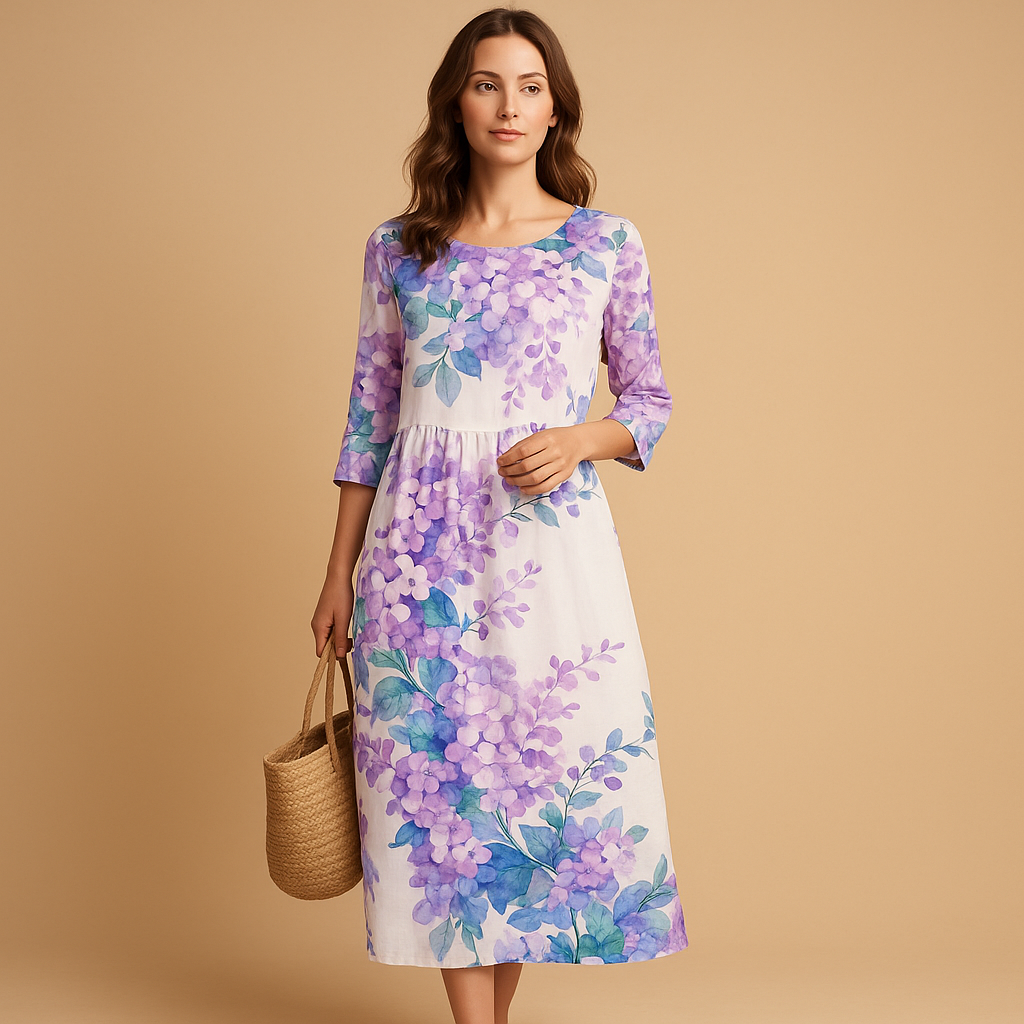 Elegant flowy midi dress for women.