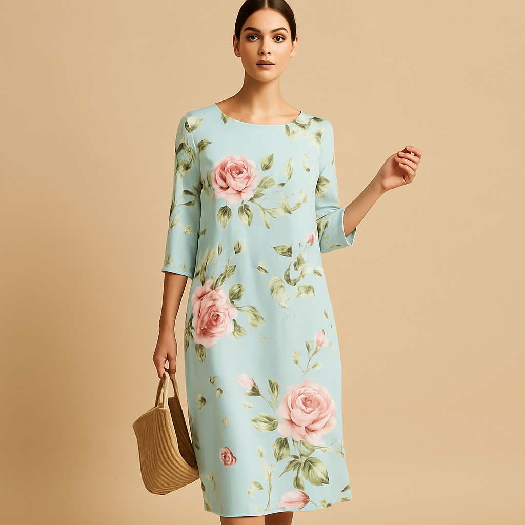 Elegant flowy midi dress for women.