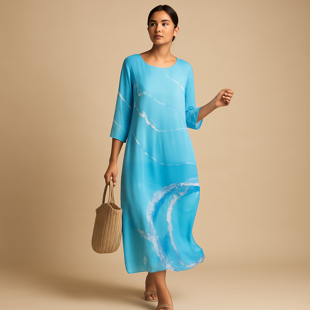 Elegant flowy midi dress for women.