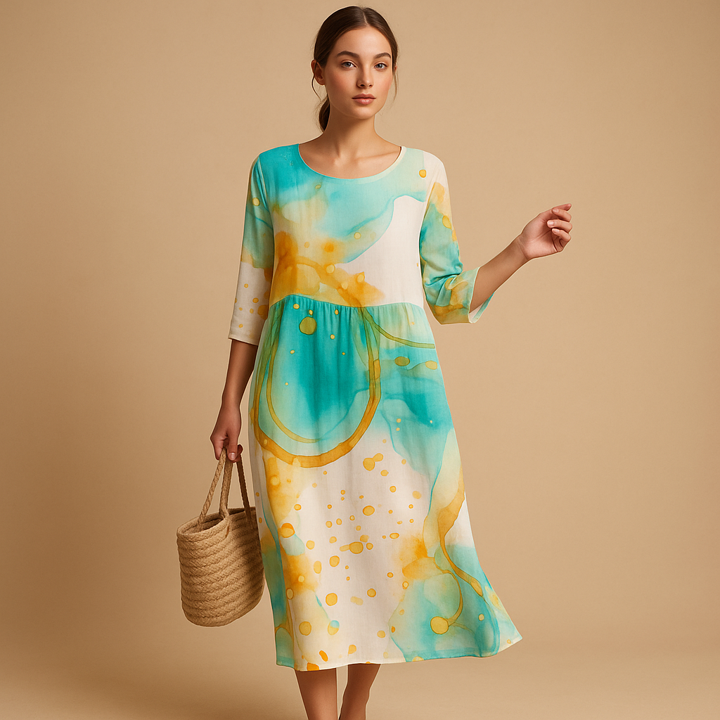 Elegant flowy midi dress for women.