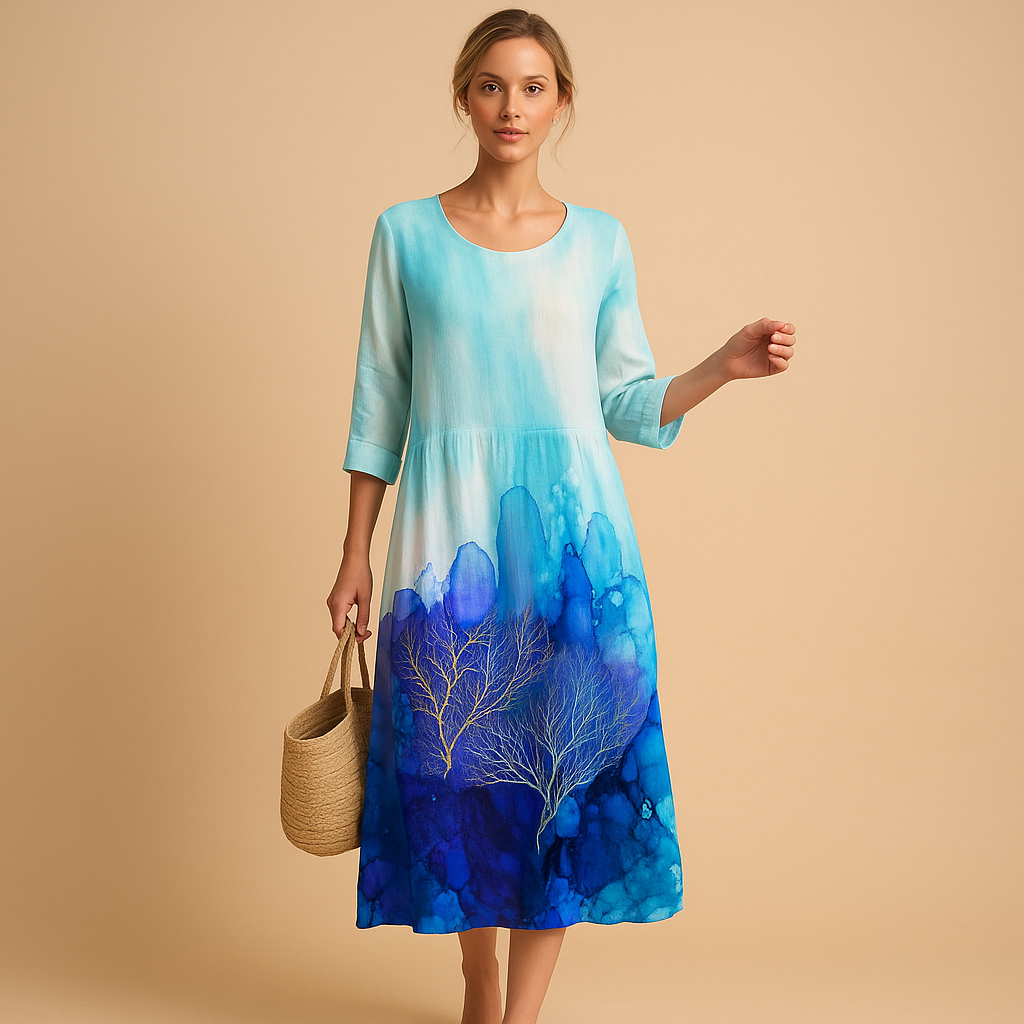 Elegant flowy midi dress for women.