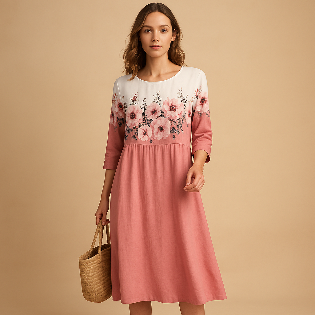 Elegant flowy midi dress for women.