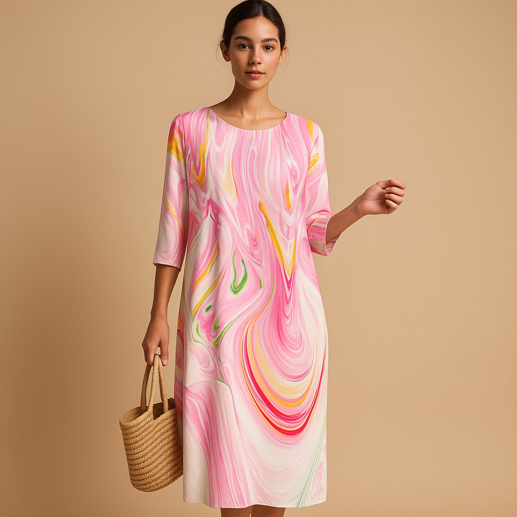 Elegant flowy midi dress for women.