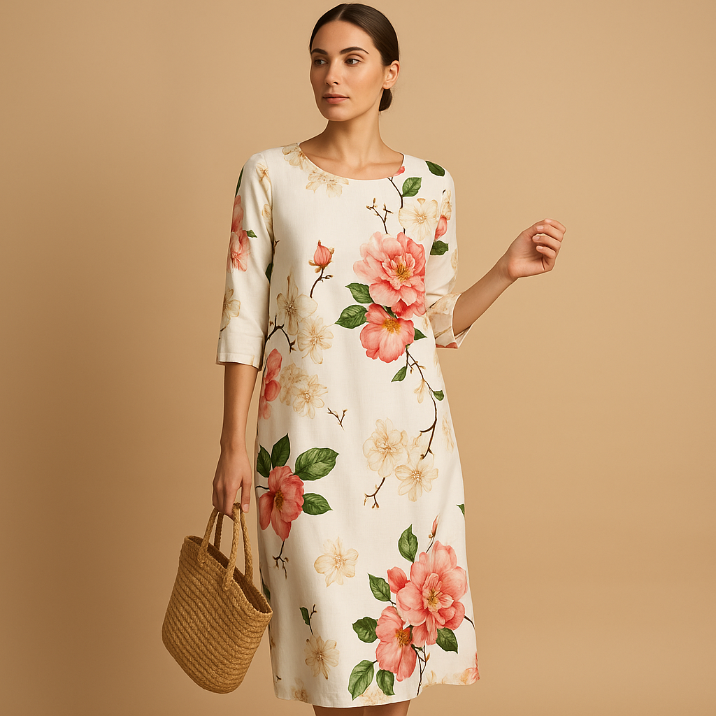 Elegant flowy midi dress for women.