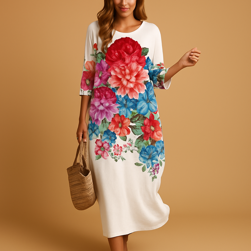 Elegant flowy midi dress for women.
