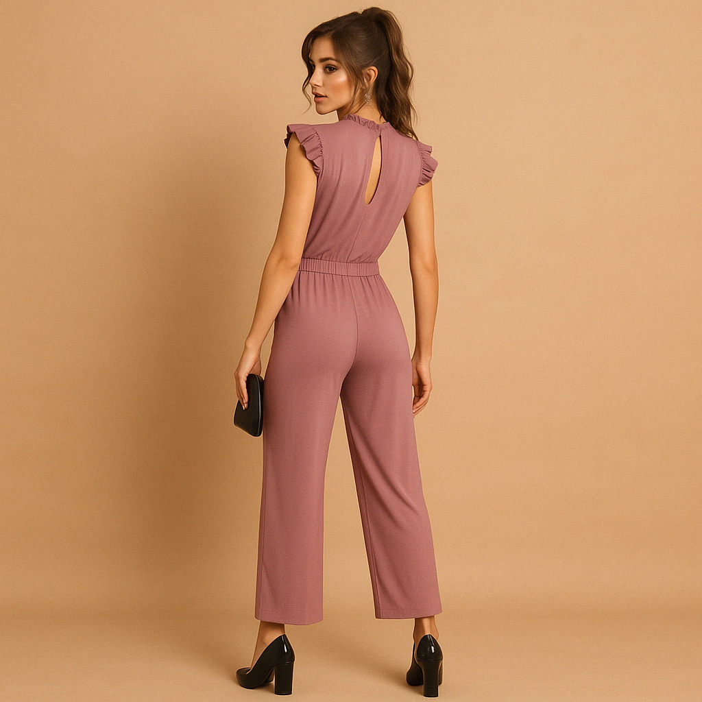 Elegant jumpsuit with belt and cap sleeves for women.