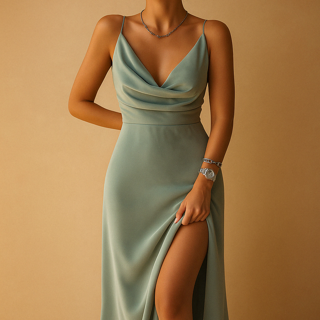 Elegant maxi dress for women with V-neck.