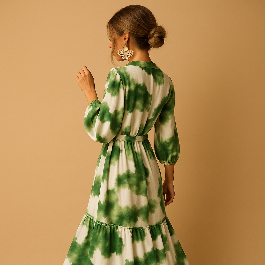 Maxi dress with V-neck and long sleeves for women.
