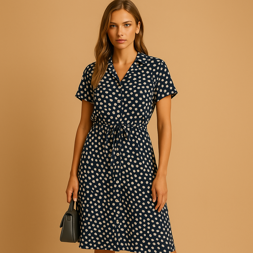 Elegant midi dress with short sleeves for women.
