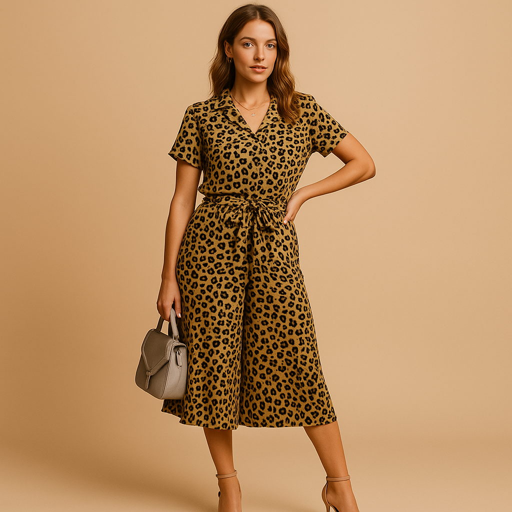 Elegant midi dress with short sleeves for women.