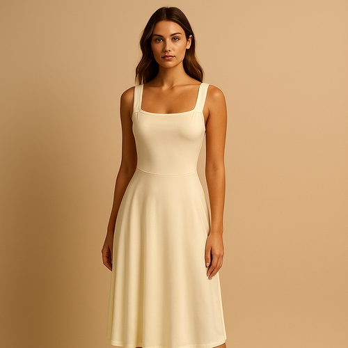 Elegant sleeveless plain dress for women.
