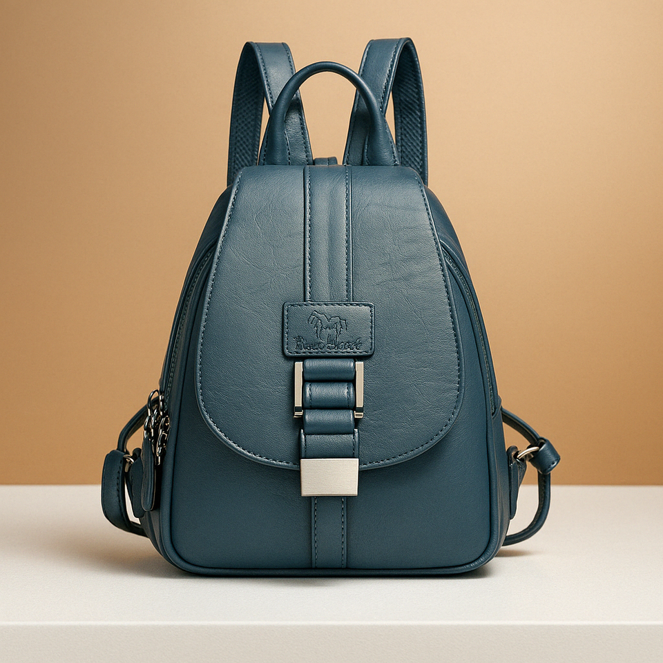 Elegant PU leather backpack with minimalist design for women.