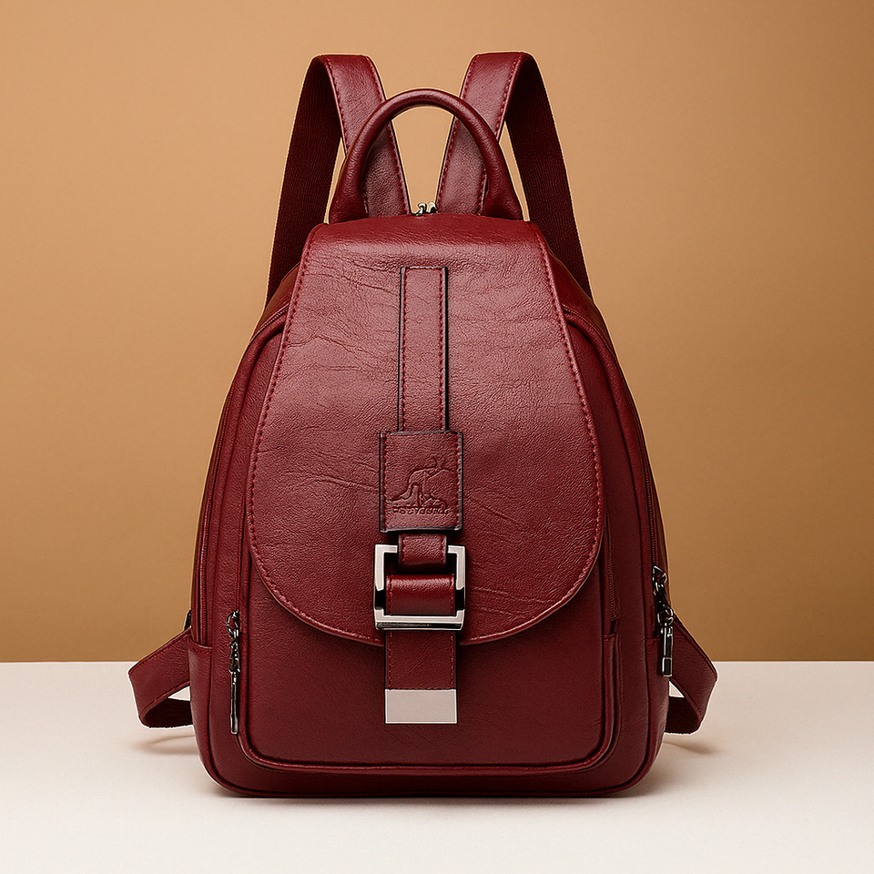 Elegant PU leather backpack with minimalist design for women.