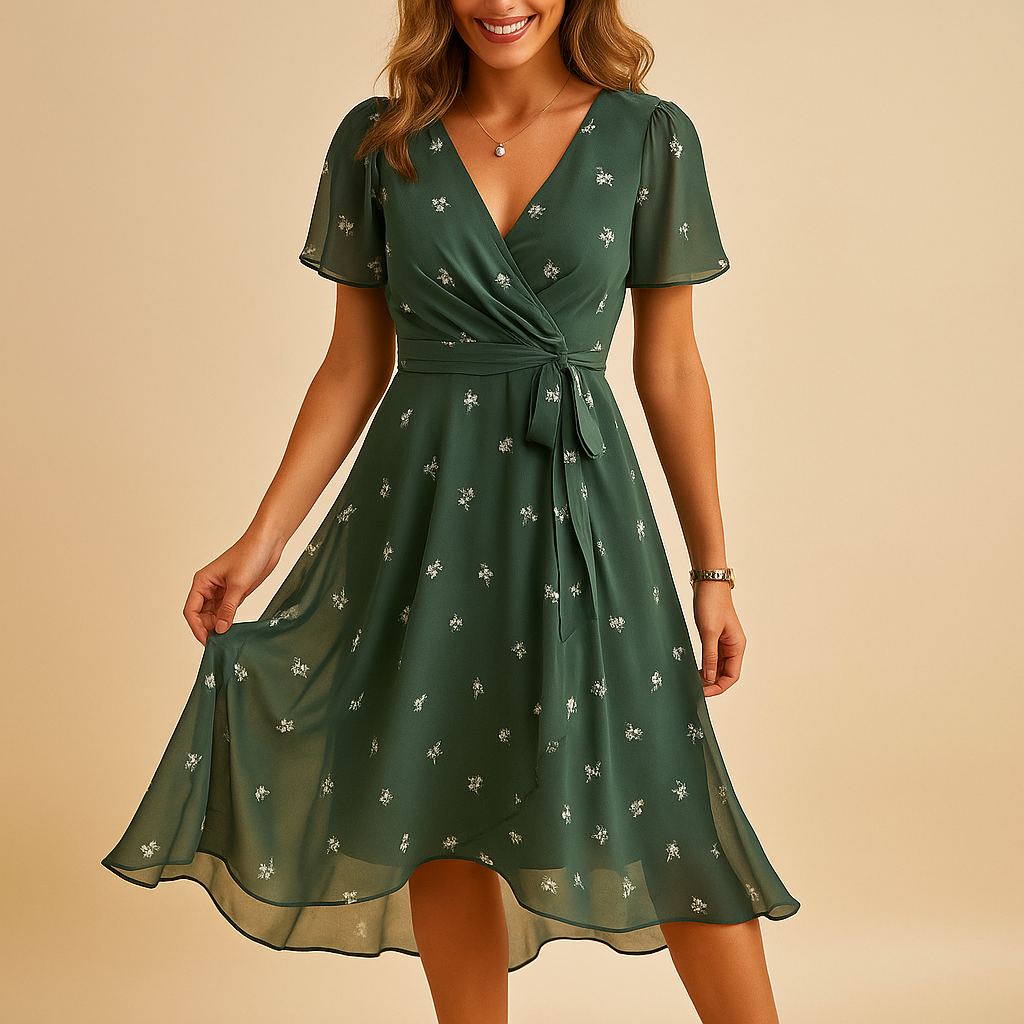 Elegant V-neck dress with a flattering fit for women.